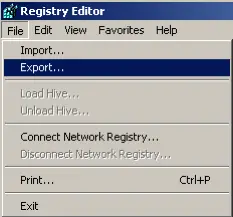 Registry Editor File Menu