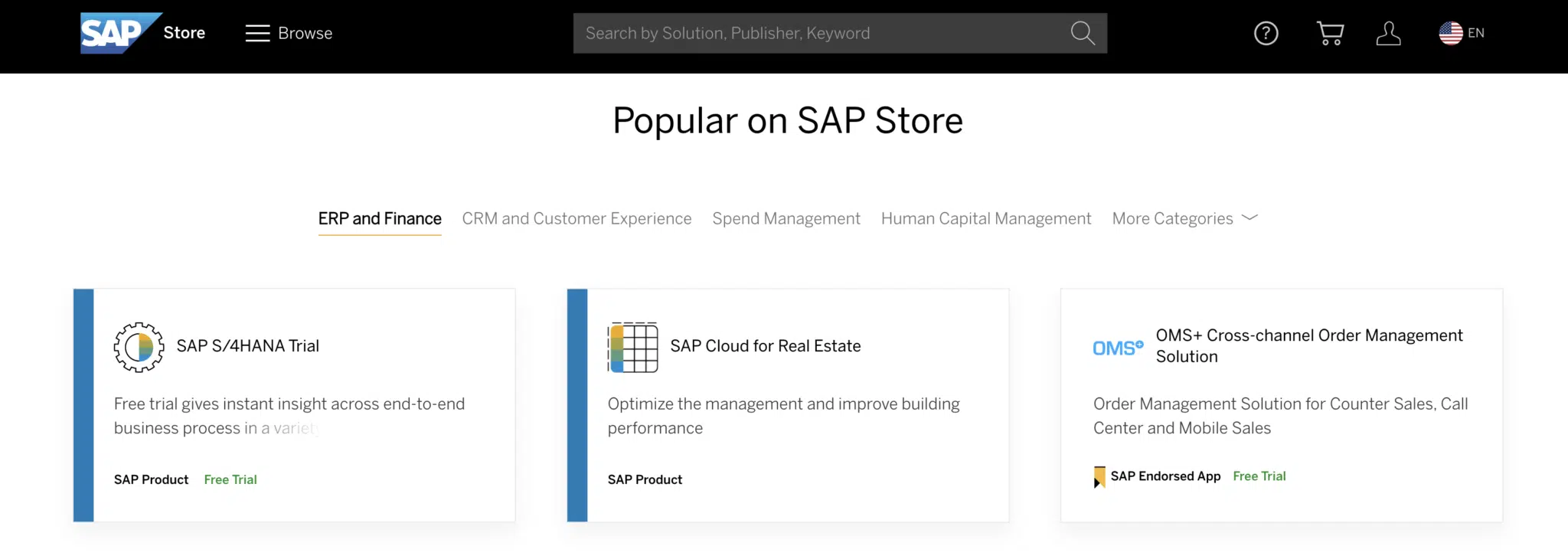 Screen shot of the SAP Store used to show that the SAP Store is just an app store.